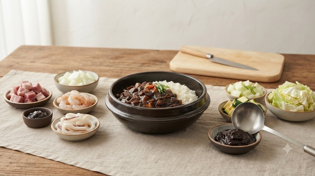 Japtangbap name meaning with seafood and vegetables used in the dish