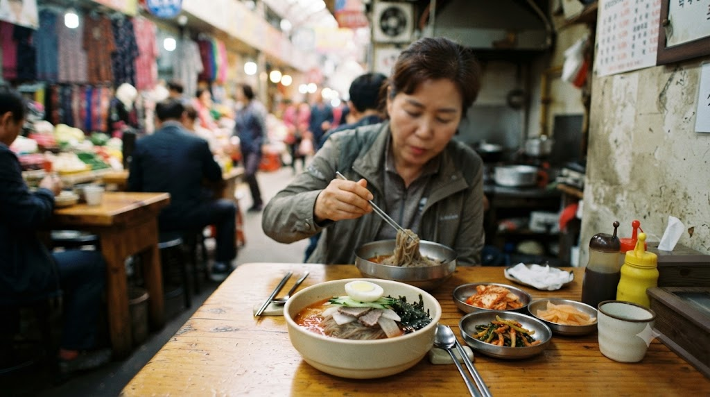 Bongpyeong buckwheat noodles meaning, choosing buckwheat noodles at a local market restaurant