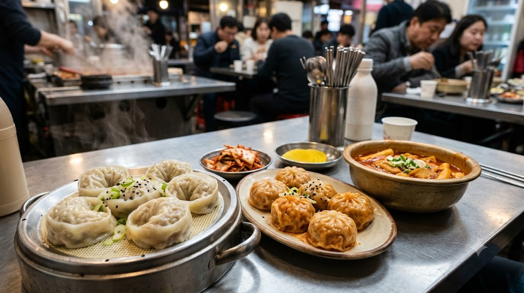 meat mandu name meaning meat mandu and kimchi mandu served on a bunsik table