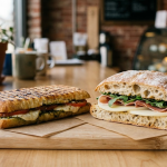 Panini name meaning with panini and ciabatta sandwiches displayed side by side in a cafe