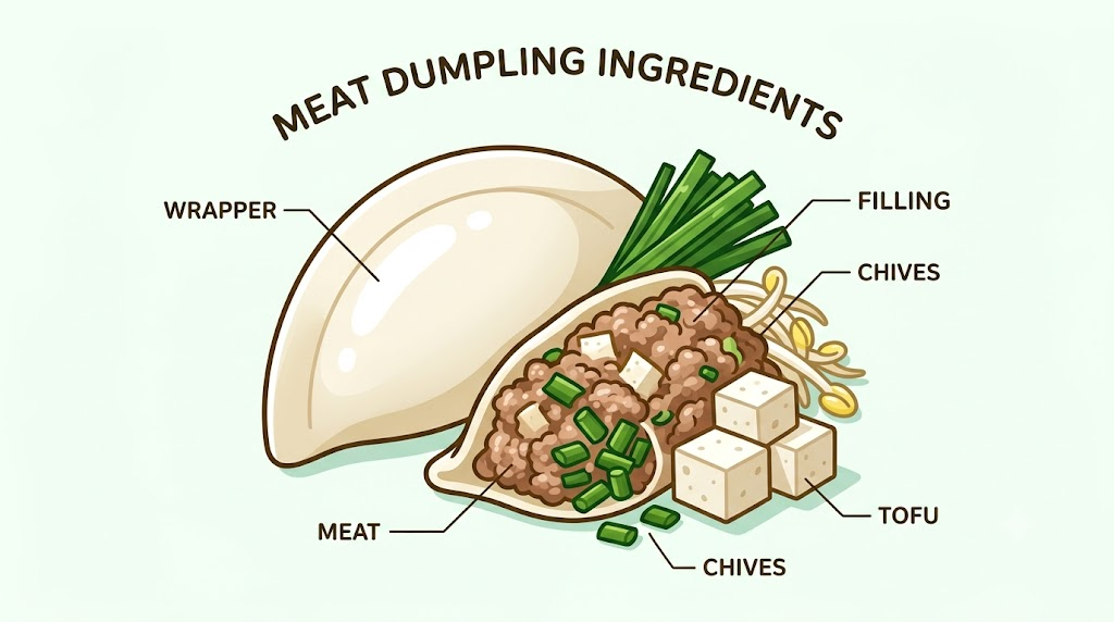 meat mandu name meaning cutaway showing the dumpling wrapper and meat filling