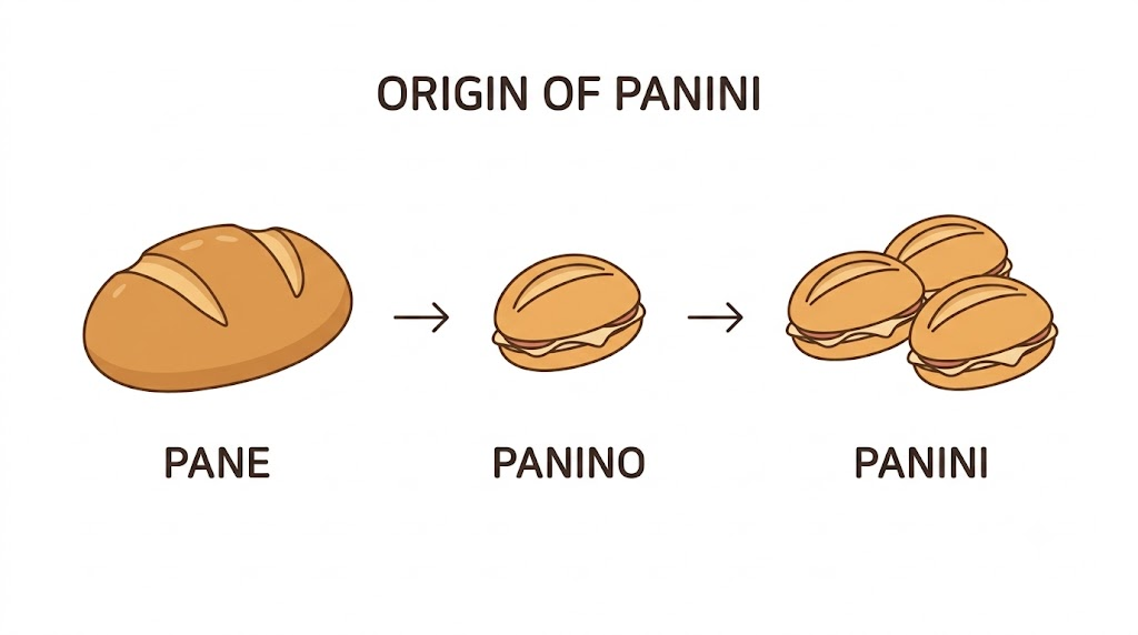 Panini name meaning illustrated through the relationship from pane to panino and panini