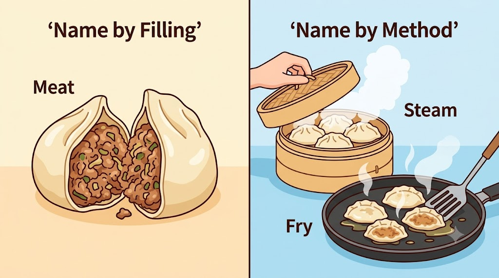 meat mandu name meaning difference between meat mandu named by filling and steamed or fried mandu named by cooking method