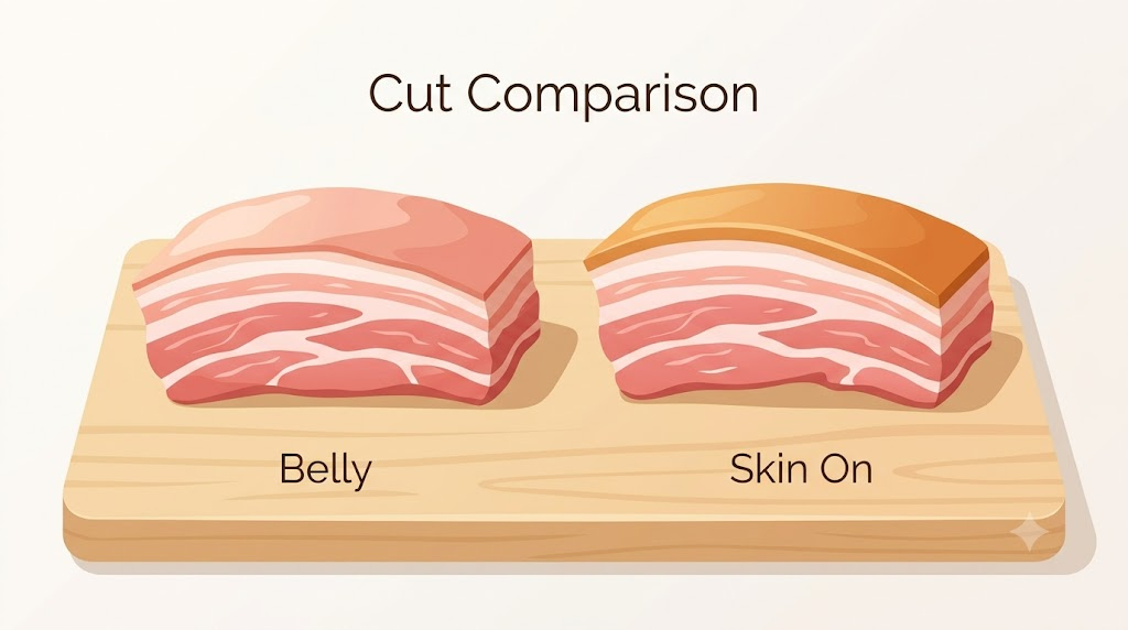 samgyeopsal name meaning illustration comparing samgyeopsal with skin-on ogyeopsal