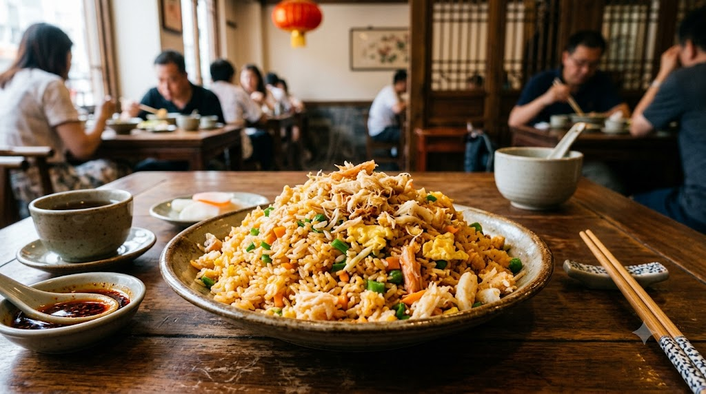 Crab meat fried rice meaning, crab meat fried rice served as a restaurant meal